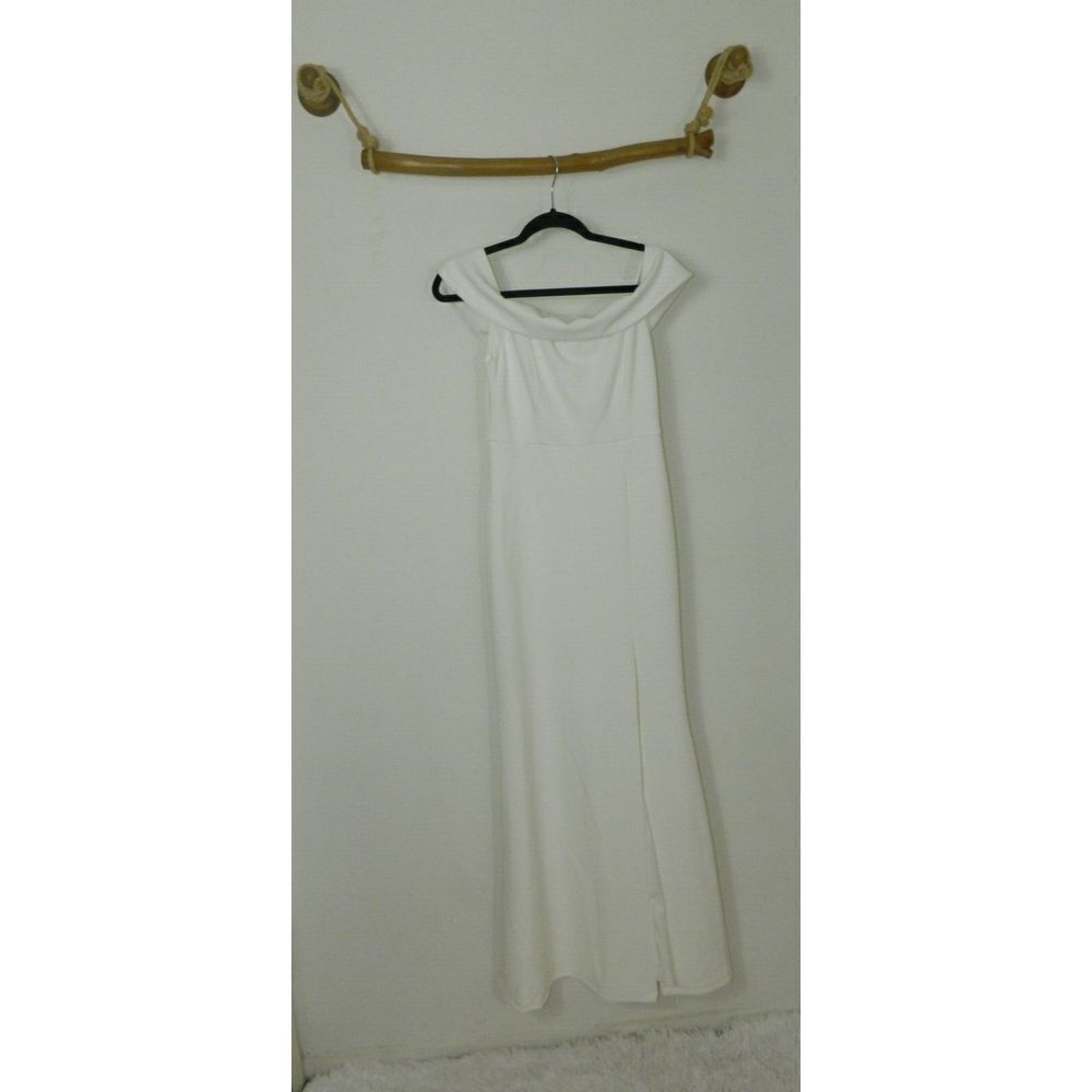 Lulu's Dress White Aveline Off-the-Shoulder Jersey Maxi Dress Size Small